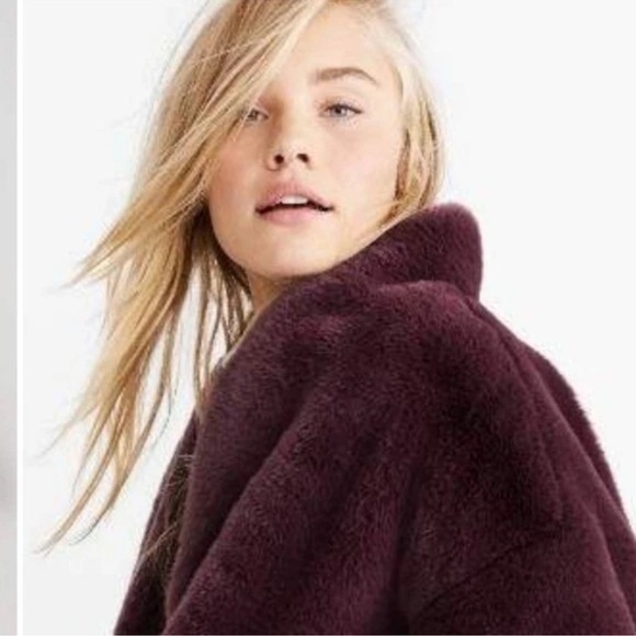 ABERCROMBIE & Fitch burgundy maroon red faux fur shearling coat cozy S y2k - Picture 6 of 13